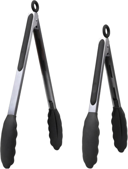 Kitchen Tongs for Cooking with Non-Stick Silicone Tips, 600°F Heat Resistant Silicone Cooking Food Tong Set Heavy Duty Stainless Steel Handle for Baking Grilling BBQ Salad Serving, 9" and 12"1