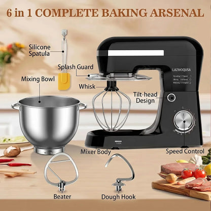 6In1 Stand Mixer with 6.5 Quart Bowl, 660W 10+P Speeds Kitchen Food Mixer Tilt-Head Bread Dough and Cake Mixers for Home Daily Use (Black)7