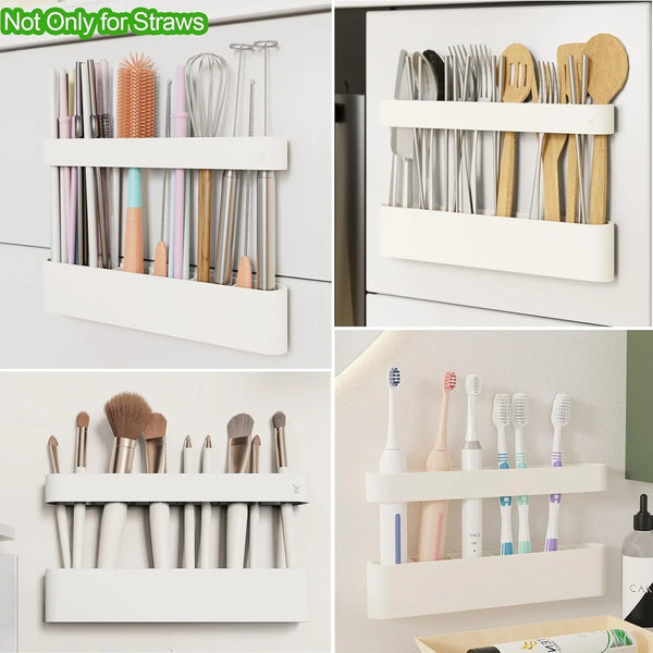 Straw Holder for Cabinet Door, Silicone Straw Organizer for Cabinet Door, Kitchen Cabinet Organizer Reusable Straws Dispenser for Home Kitchen Accessories (White)7