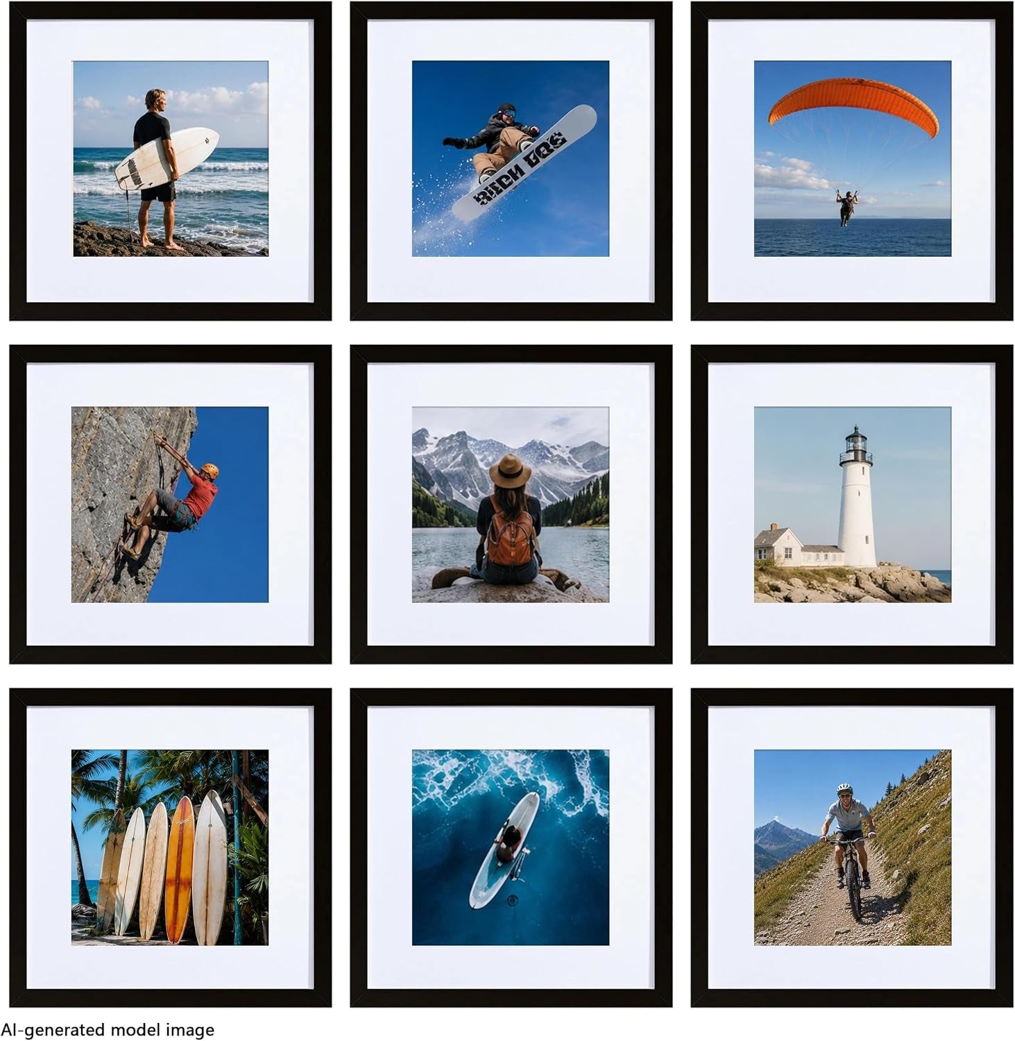 12x12-black-picture-frame-8x8-with-mat-set-of-9
