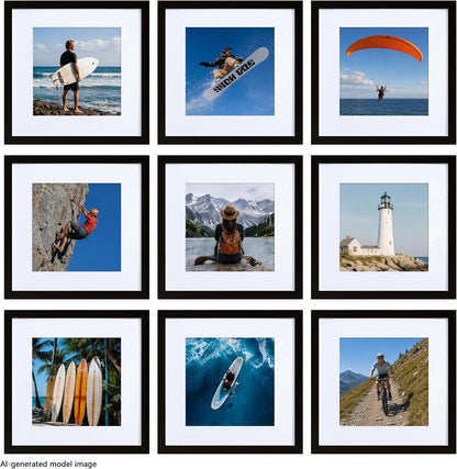 12X12 Black Picture Frame 8X8 with Mat Set of 91