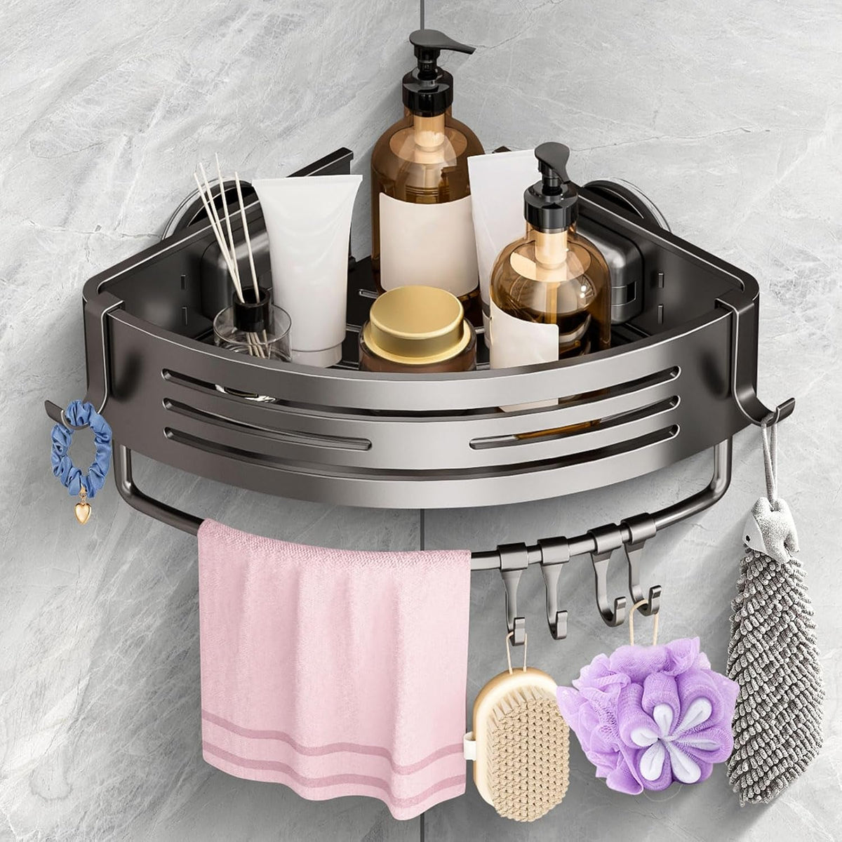 corner-shower-caddy-suction-cup-shower-shelves-organizer-for-bathroom-storage-aluminum-no-drilling-removable-rustproof-shower-shelf-rack-with-towel-bar-hooks-gray