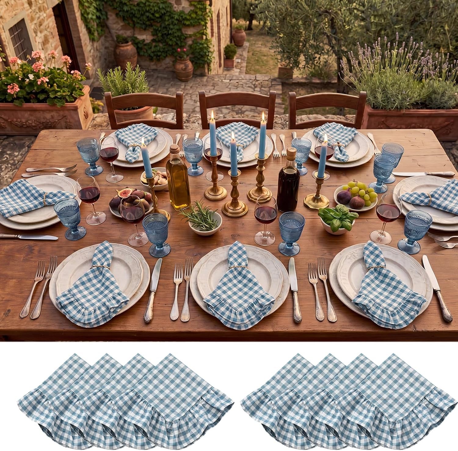 8-pcs-blue-gingham-napkins-cotton-ruffle-checkered-napkin