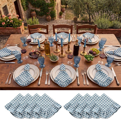 8 Pcs Blue Gingham Napkins Cotton Ruffle Checkered Napkin8