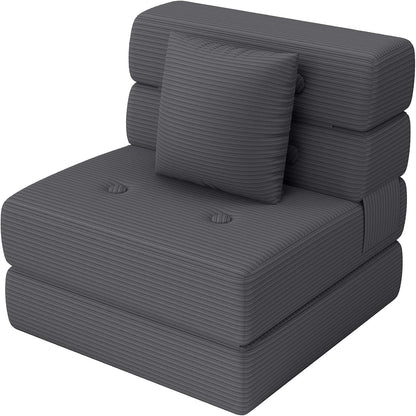 Folding Sofa Bed, One-Piece High-Density Foam Sleeper Chair, Grey, Single1