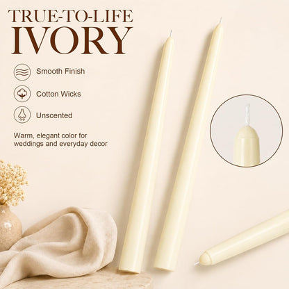 Ivory Taper Candles 10 Inch, 4 Pack Dripless Unscented Candle Sticks, 7 H2