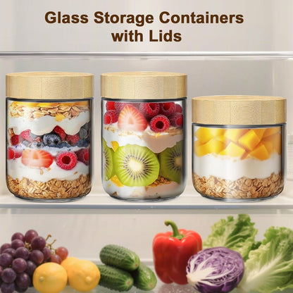 2 Pack 16Oz Glass Jars with Bamboo Lids, Overnight Oats Containers with Airtight Lids, Storage Containers Wide Mouth Mason Jars for Salad,Yogurt, Sugar, Snacks, Spices5