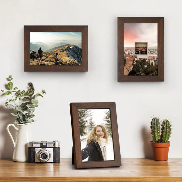 4X6 Picture Frame, Pack of 2 Photo Frame with Real Glass, Solid Wood Rustic Picture Frames 4X6 Display for Wall Decor (Vintage Walnut)2
