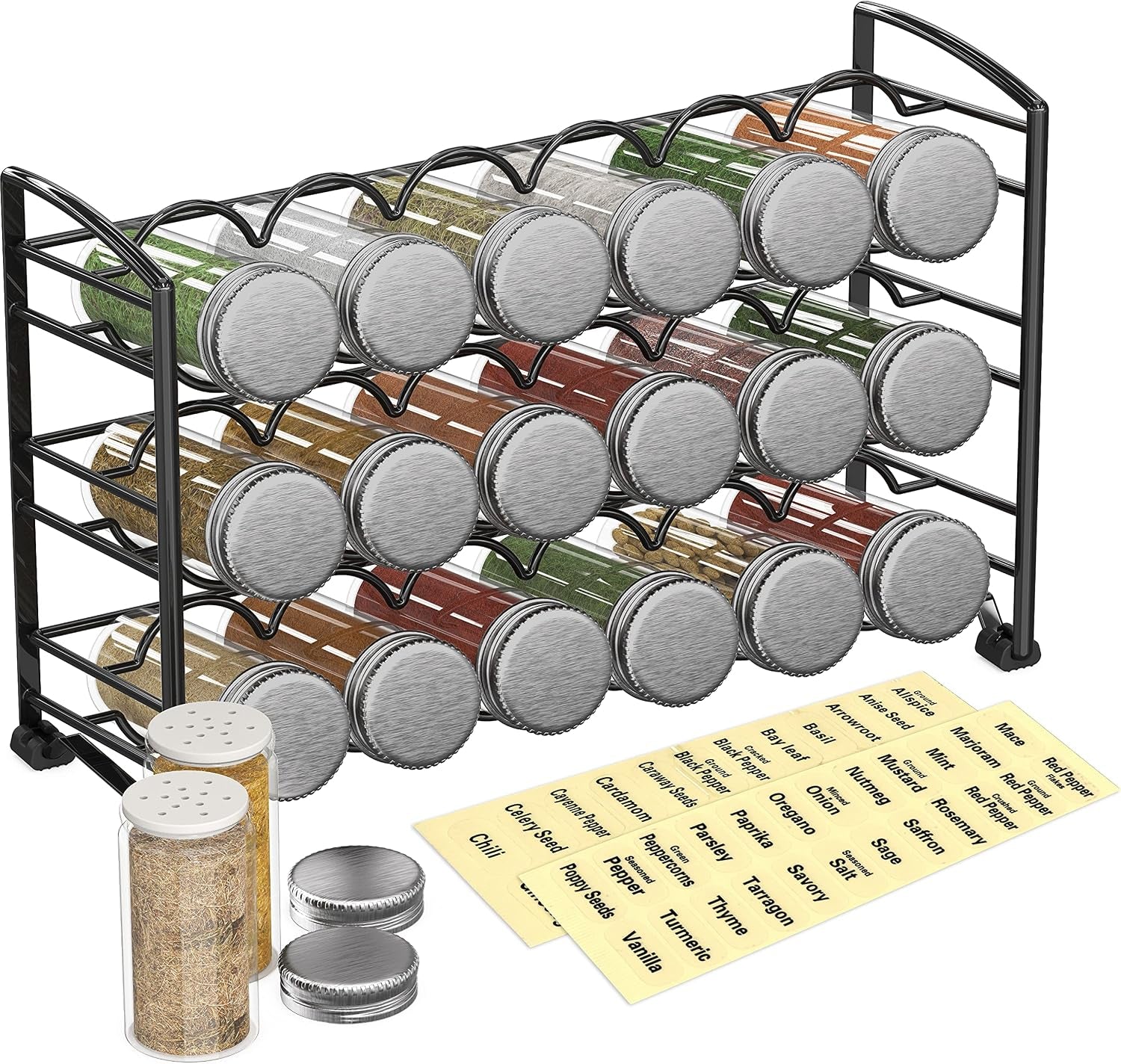 spice-rack-stand-holder-with-18-bottles-and-48-labels-black