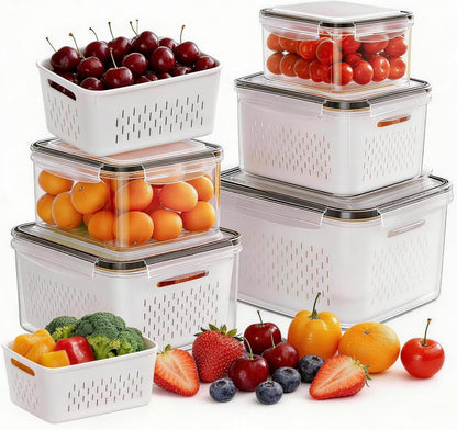 5 Pack Fruit Storage Containers for Fridge, Plastic Fruit Containers Set1