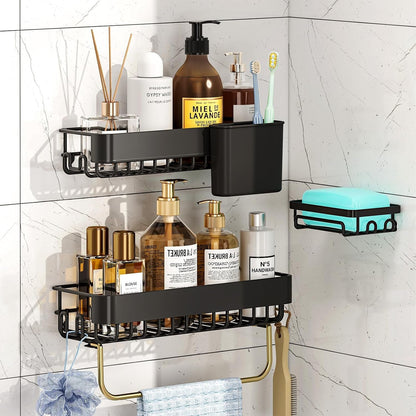 Shower Caddy Adhesive 4-Piece Rust-Resistant Shower Shelves, No-Drill Bathroom Shower Organizer with Large Capacity for Bathroom, Kitchen, and Laundry,Black1