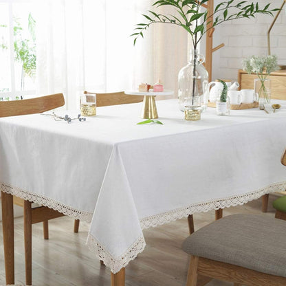 Classic Cotton Linen Lace Tablecloth Dust-Proof Table Cover for Kitchen Dinner Picnic Tabletop Home Decoration (Rectangle/Oblong, 55 X 79 Inch,Cream White)4