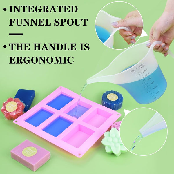 4 Pack 1500Ml/50Oz Long Spout Funnel Pitcher with Stirring Rods – Measuring Cups for Resin, Paint, Epoxy, Crafts, Soap Making, Durable and Easy to Pour, Great for Mixing, Measuring, Transfer Tasks5