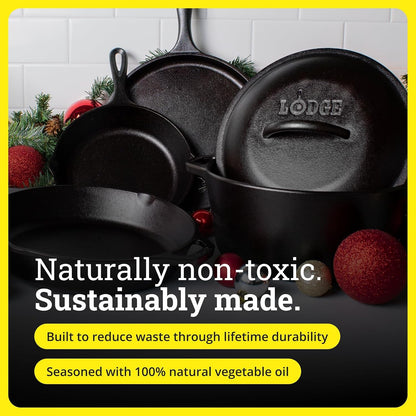 Cast Iron 5-Piece Set, Pfas-Free Pre-Seasoned Kitchen Set | Pfas-Free Cast Iron Set Includes Skillets, Griddle & Dutch Oven for Non-Toxic Everyday Cooking, Made in USA11