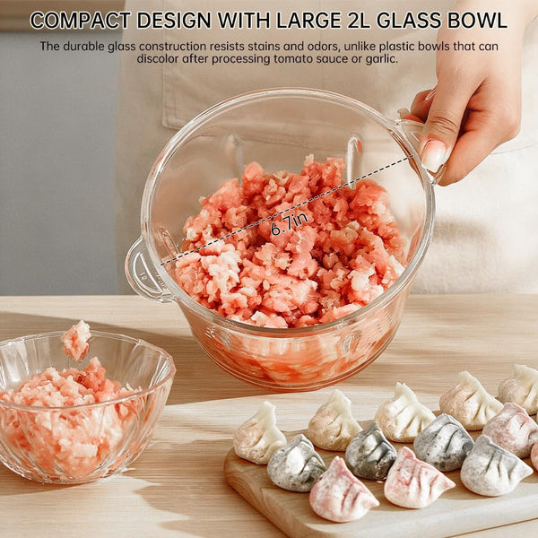 Electric Food Processor and Vegetable Chopper, 2L Glass Bowl Small Food Mixer for Meat, Vegetables, Nuts, with 2-Speed & Pulse Control for Easy Clean, Compact Kitchen Gadget3