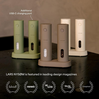 Electric Salt and Pepper Grinder Set, USB Rechargeable, Automatic Salt and Pepper Mills, Spice Shakers Refillable with LED Light, Adjustable Coarseness, Ceramic Grinder (Taupe Brown)5