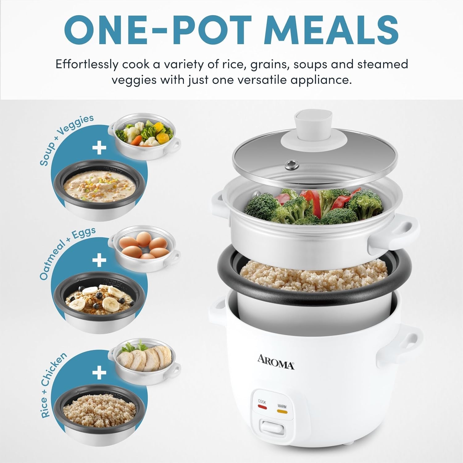 ®-rice-cooker-2-cup-uncooked-4-cup-cooked-steamer-grain-cooker-soup-maker-oatmeal-cooker-auto-keep-warm-1-qt-white-arc-302-1ng