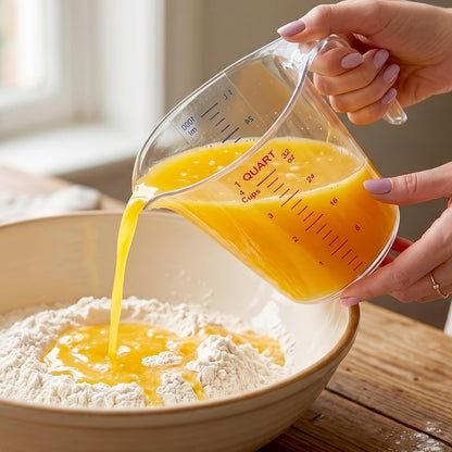 '- Melissa - Plastic Measuring Cups (4-Piece Set), Food-Grade Measuring Jugs, 1/2/4/8-Cup Capacity, Unbreakable, Stackable, Dishwasher-Safe, Great for Oil, Vinegar, Flour, and More3