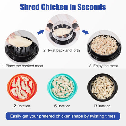 Chicken Shredder Tool Twist, Food-Grade Meat Shredder, Black | 2026 Pro, Visible Lid, Strong Anti-Slip Base, Ergonomic Handle, Chicken Breast Shredder, Suitable for Pork Beef Chicken3