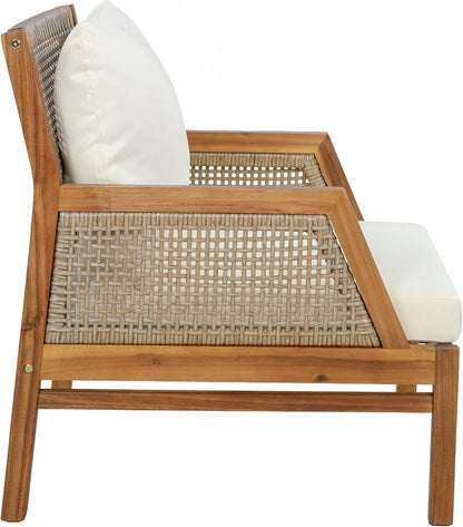 Zura 4 Piece Patio Furniture Set with Removable Cushion, Outdoor Acacia Wood Conversation Set with Ottoman, Outdoor Sectional Sofa Set with Coffee Table, Teak+Cream20