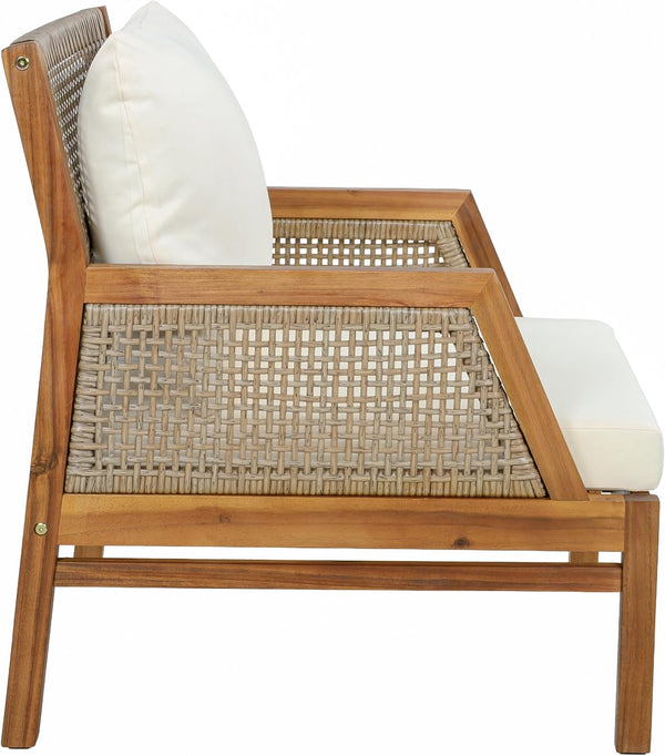 Zura 4 Piece Patio Furniture Set with Removable Cushion, Outdoor Acacia Wood Conversation Set with Ottoman, Outdoor Sectional Sofa Set with Coffee Table, Teak+Cream20