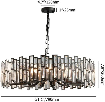 Crystal Chandeliers for Dining Room, Modern Geometric Chandelier round 14-Light Pendant Ceiling Light Fixture with Adjustable Chain in Black9