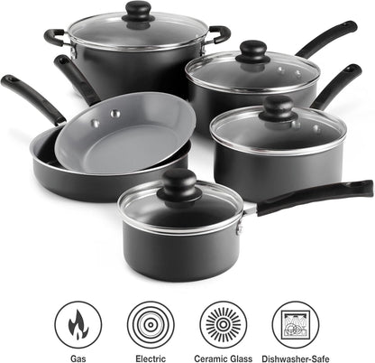 10 Piece Ceramic Nonstick Cookware Set, Patterned Interior with Tempered Glass Lids3