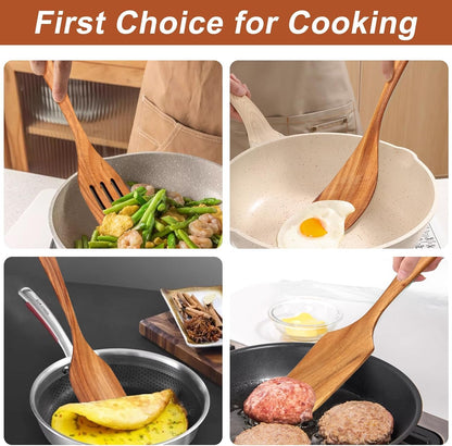 9 Pcs Wooden Kitchen Utensils Set with Holder Cooking Spoons Wood Spatula3
