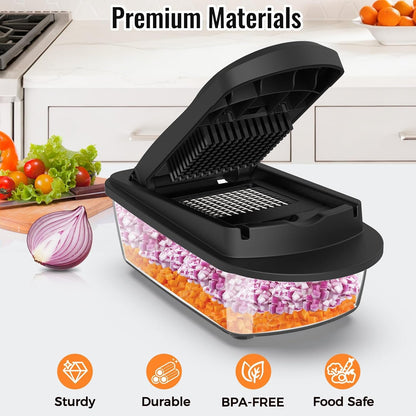 8-Blade Cook Tool & Gadget Sets, Chopper Slicer Grater Set, Black | Vegetable Chopper Mandoline Slicer Food Grater with Container for Onion, Veggie Salad3