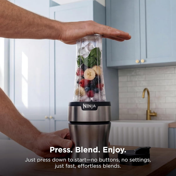 Ninja Nutri-Plus Personal Blender, 900PW, (3) 20Oz Cups, Silver, BN301 | 900-Peak-Watt Push-To-Blend Motor for Smoothies & Sauces. (3) 20-Oz Cups, 2 Spout Lids & Storage Lid. Dishwasher Safe.3