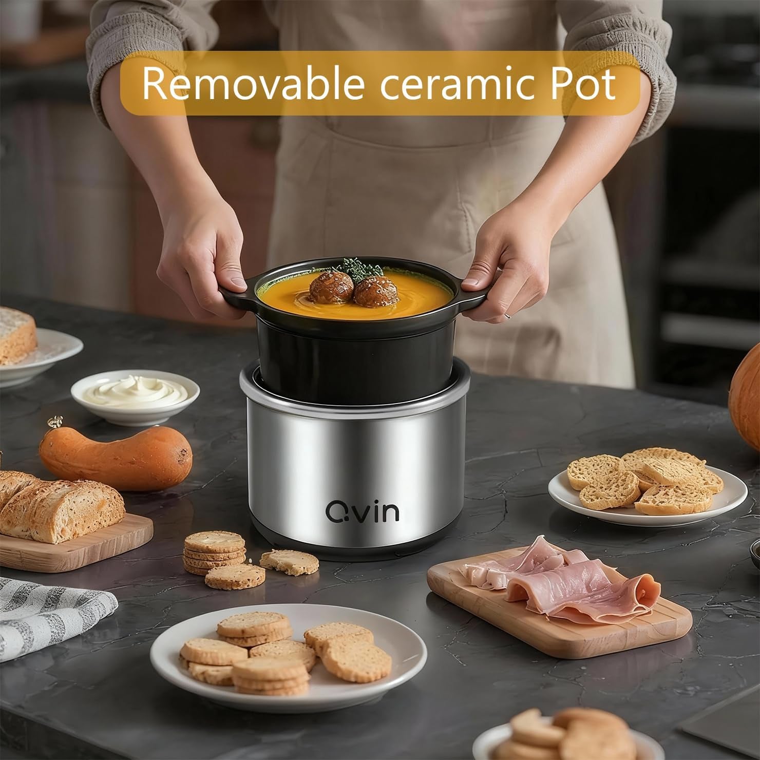 0-65qt-mini-round-slow-cooker-fondue-melting-pot-warmer-20-oz-small-slow-cooker-for-dips-dishwasher-safe-20oz-stoneware-sauce-warmer-crock-glass-lid-serve-1-2-person-stainless-steel-black