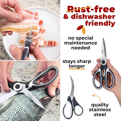 Kitchen Shears & Seafood Scissors Set - Lifetime Replace. Warranty* |  Heavy Duty Utility Stainless Steel All Purpose Ultra Sharp Scissors for Meat, Poultry, Food & Cooking - Dishwasher Safe5