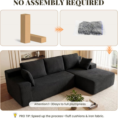 Cloud Sectional Boneless Couches for Living Room, Modular L Shaped Couch with Deep Seat Oversized Right Facing Chaise, Memory Foam Compressed Spineless 3 Seater Sofa for Apartment, Black6
