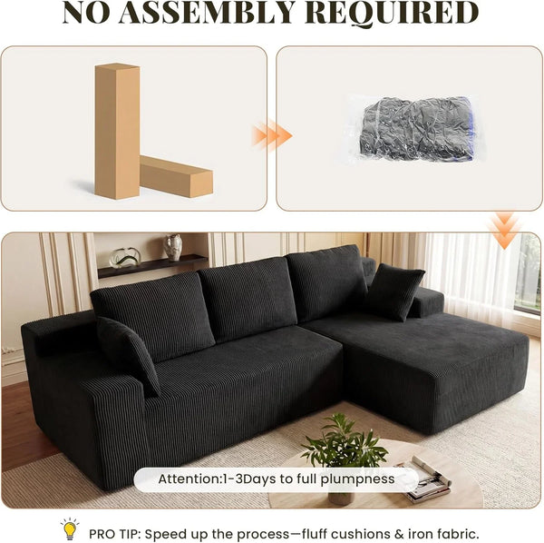 Cloud Sectional Boneless Couches for Living Room, Modular L Shaped Couch with Deep Seat Oversized Right Facing Chaise, Memory Foam Compressed Spineless 3 Seater Sofa for Apartment, Black6