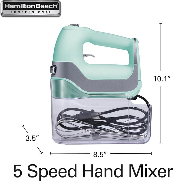 5-Speed Electric Hand Mixer with Snap-On Storage Case, Quickburst, Stainless Steel Twisted Wire Beaters and Whisk, Mint (62658) | High-Performance DC Motor | Slow Start | Snap-On Storage Case | Stainless Steel Beaters & Whisk | Mint | 626588