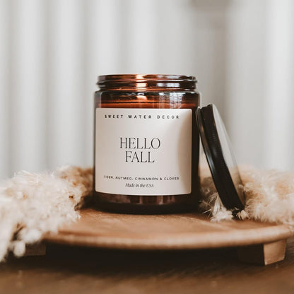 Hello Fall Candle, 9Oz Amber Jar, Autumn Scents for Home6