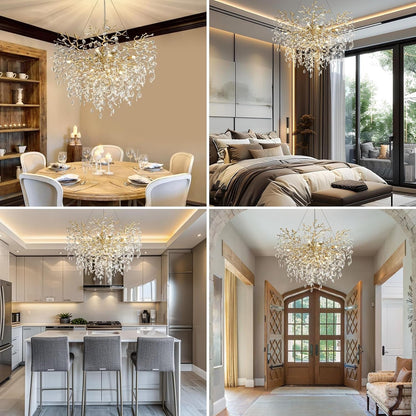 40" Gold Tree Branch Chandelier, 12-Light Modern Crystal Chandelier for Dining Room, Luxury round K9 Crystal Raindrop Chandeliers Light Fixture for Foyer, Entryway, Living Room, Bedroom, Kitchen2