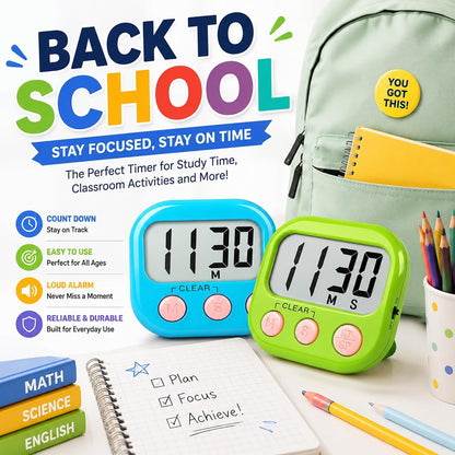 Digital Kitchen Classroom Timers for Kids Cooking 6Pcs Multicolora | Strong Magnetic, Large Screen, Big Button, Kitchen Timers for Cooking Teacher Study, Blue Green Pink Purple White Orange2