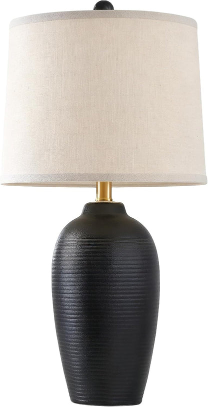 25" Retro Vintage Ceramic Table Lamp for Living Room Bedroom | Farmhouse Rustic Black Bedside Lamp with Natural Textured Finish, Nightstand Lamps for End Table, Bulb Included9