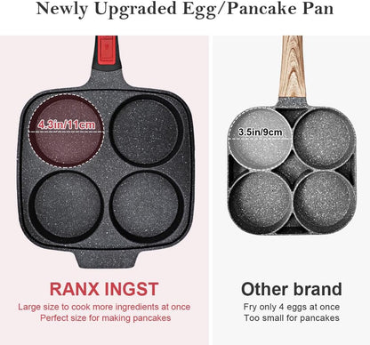 10 Inch Large Egg Pan with Lid, Nonstick 4-Cup Pancake Pan,Black | Omelette Skillet with Detachable Handle Induction Compatible3
