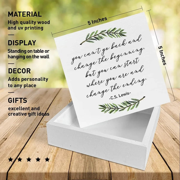 Inspirational Quotes Desk Decor, Wooden Box Sign, Change the Beginning | Motivational Desk Decor for Women Men Alcoholics Anonymous Counselor Therapist, Home Office Wooden Box Sign Decor2