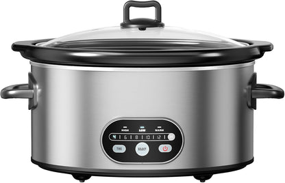 Slow Cooker 8 Quart, Ceramic Nonstick Coating, Programmable Slow Cooker with Dishwasher Stoneware Pot and Tempered Glass Lid, Multi Cookers with 3 Temperature, 35In Tangle Free Cord, Silver1