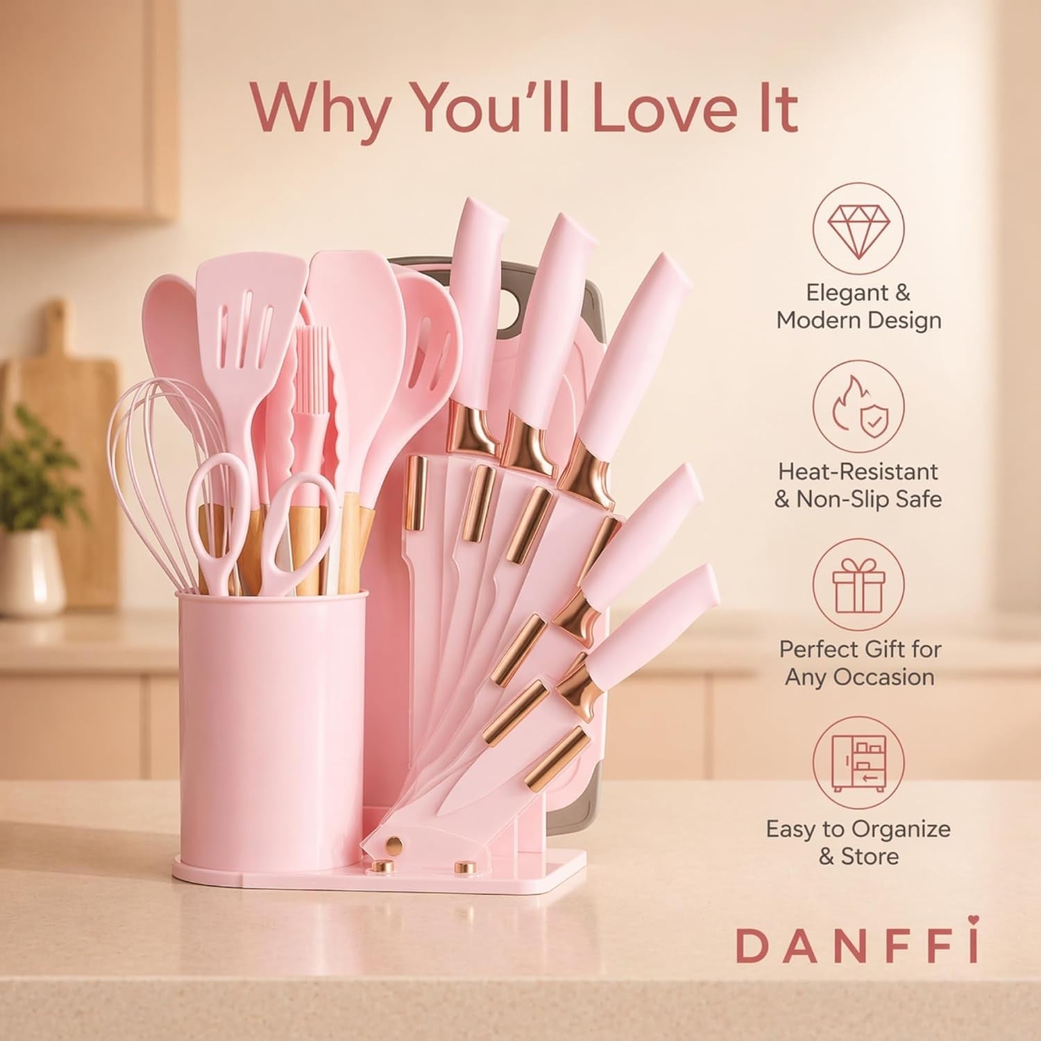 19-piece-pink-kitchen-utensils-set-with-knife-set-cutting-board-silicone-cooking-utensils-with-wooden-handles-rose-gold-accents-scissors-whisk-tongs-bpa-free-pink-kitchen-gift-set