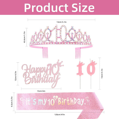 3Rd Birthday Decorations for Girl, Including Crown/Tiara, Sash, Cake Toppers and Number 3 Candles, Pink Party Supplies for 3 Year Old Girl'S Birthday5