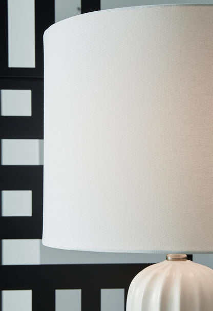 Signature Design by Ashley Clarkland Table Lamps Set of 2, White Ceramic | Premium Hardback Drum Shades, 100W Max E26 Sockets, 24-Inch Tall Design Optimized for Nightstands and Living Room Tables6