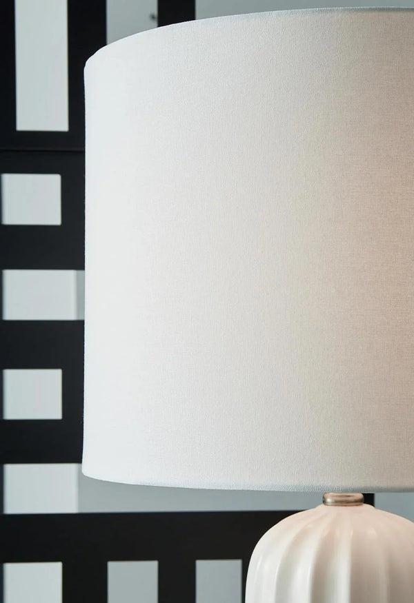 Signature Design by Ashley Clarkland Table Lamps Set of 2, White Ceramic | Premium Hardback Drum Shades, 100W Max E26 Sockets, 24-Inch Tall Design Optimized for Nightstands and Living Room Tables6