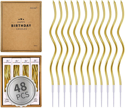 48-Count Gold Spiral Long Thin Metallic Birthday Candles, Cake Candles, Birthday Parties, Wedding Decorations, Party Candles1