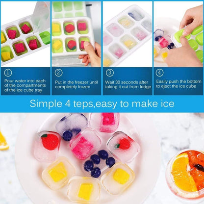Ice Cube Trays, Silicone Easy-Release and Flexible 14-Ice Trays with Spill-Resistant Removable Lid, BPA Free, Durable and Dishwasher Safe, 2 Pack2