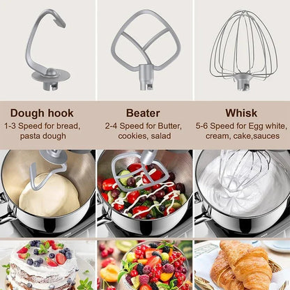 Electric Stand Mixer with Bowl 6.5QT Stainless Steel, 10 Speeds Kitchen Stand up Mixer for Baking Cakes Cookie Bread Salad Food with Egg Whisk, Dough Hook, Flat Beater - Portable Baking Mixers4