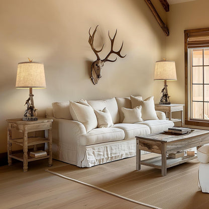 23'' Rustic Farmhouse Table Lamps Set of 2 Deer Antler Lamps for Bedroom Nightstand Lamp Western Cabin Side Lamp for Living Room End Table Study Room Desk,Brown6
